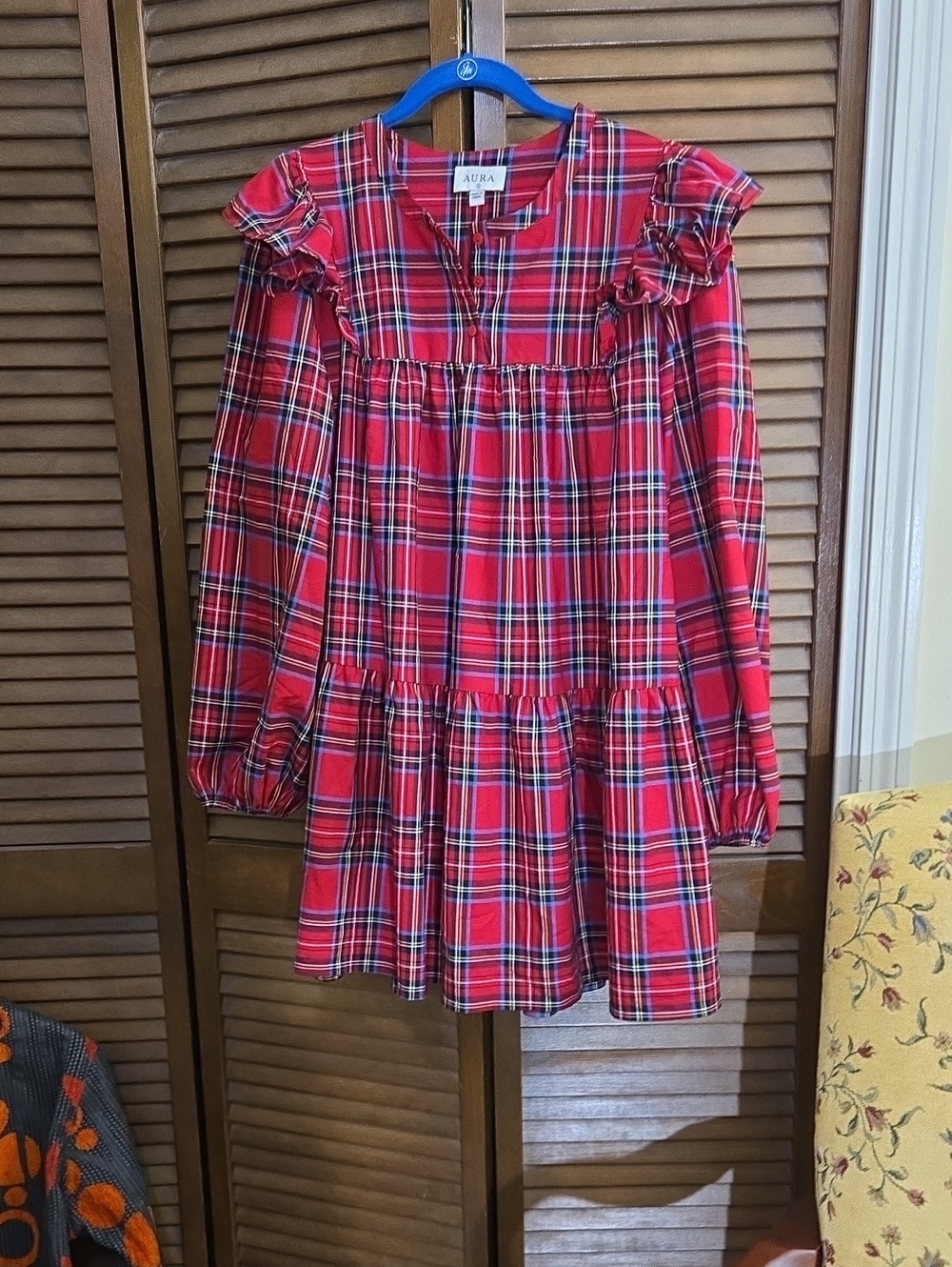 Aura Plaid Tiered Ruffle Dress Like New